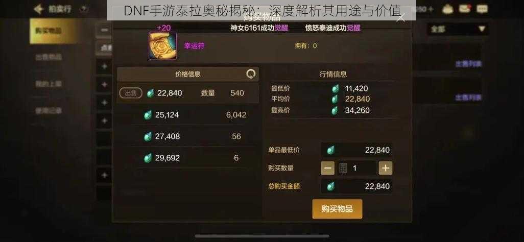 DNF手游泰拉奥秘揭秘：深度解析其用途与价值